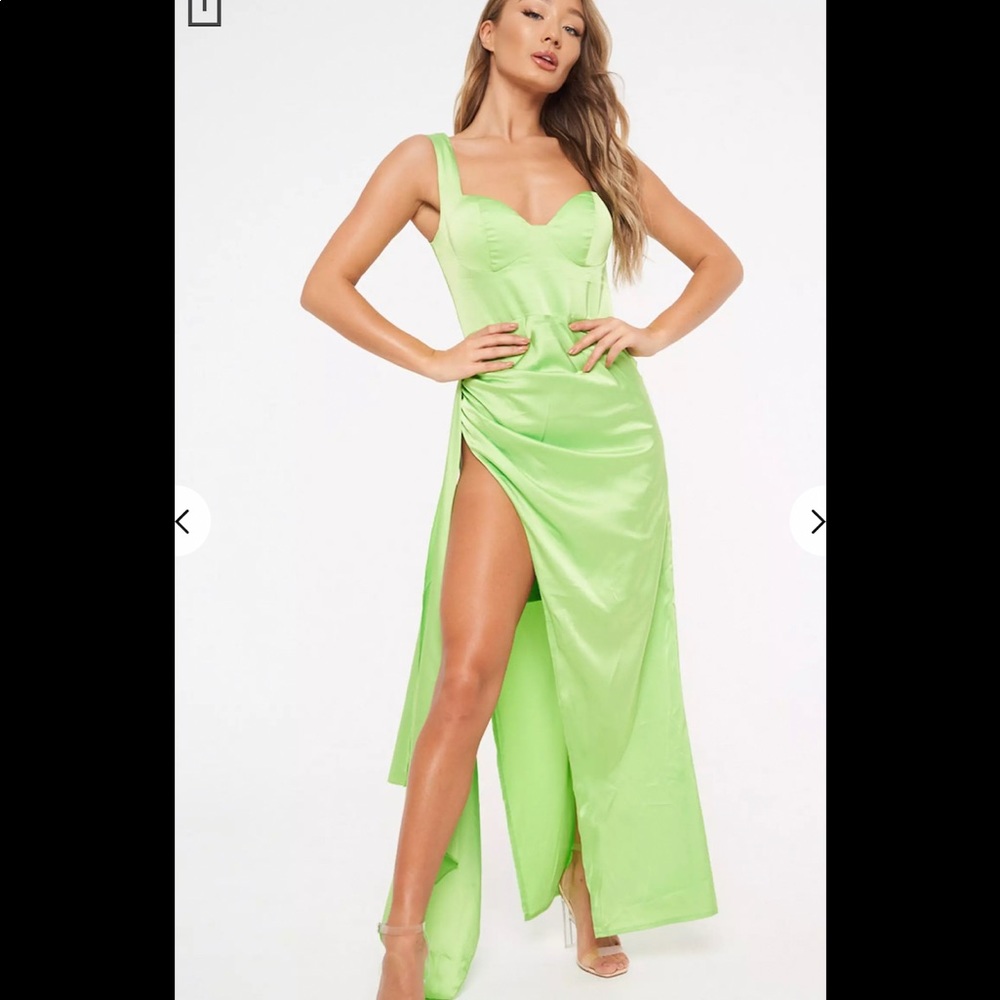 Missguided Green Satin Bust Cup Draped Gown